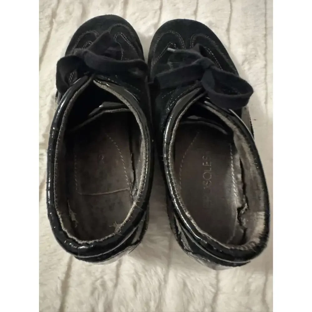 Men's Black Leather Lace Up Casual Shoes Air Cushion Comfort Pre Owned